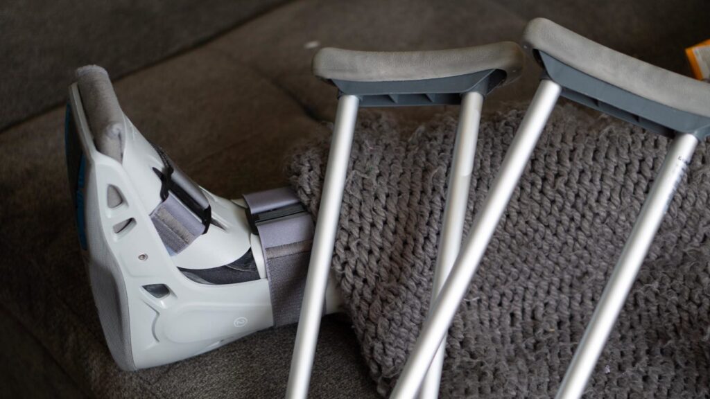 walking boot brace with crutches