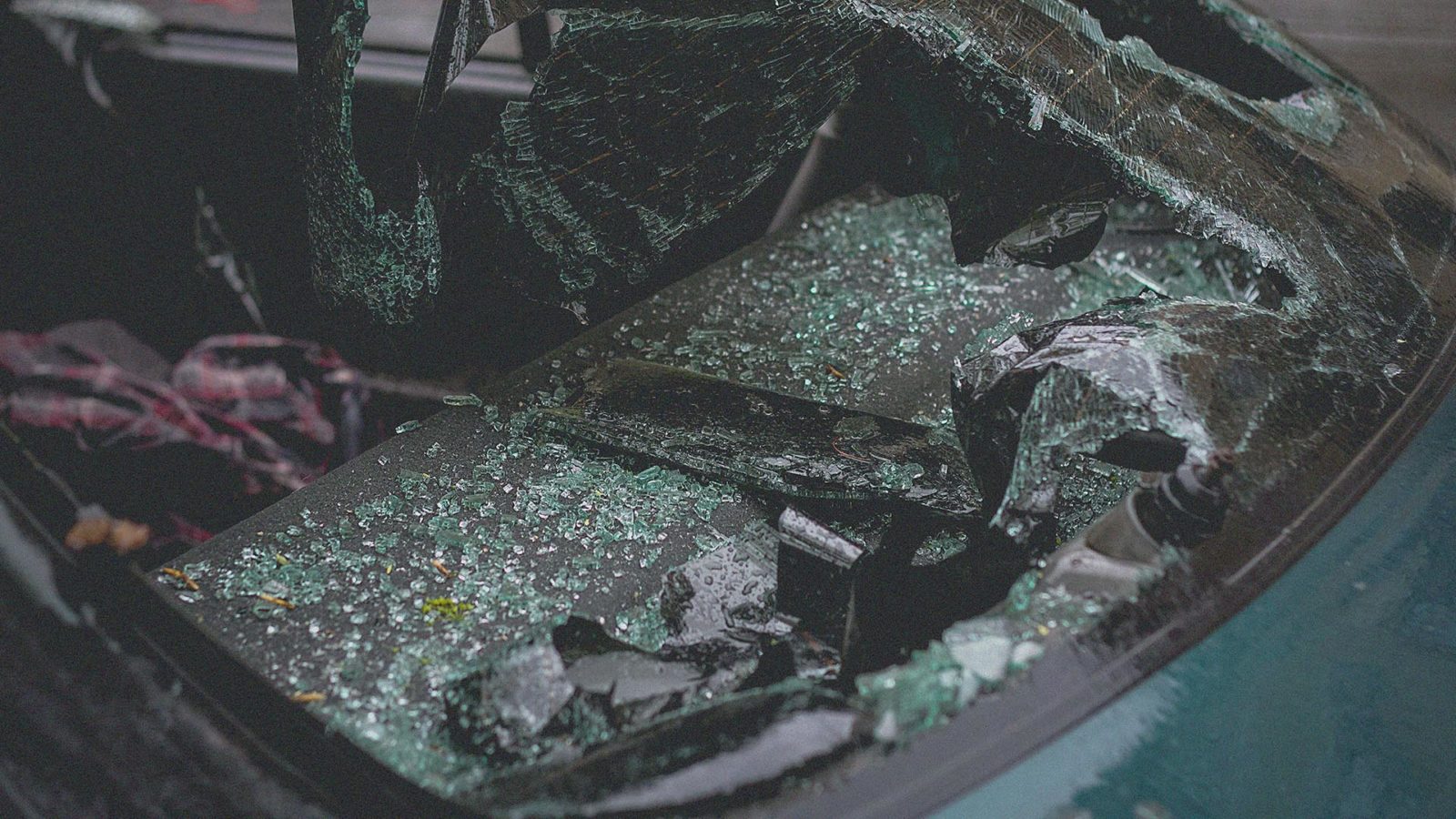 broken windshield of a vehicle